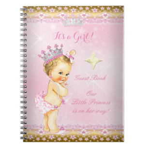 Caderno Espiral Livro de Visitas Princesa Chá de Bebê Rosa Loura M