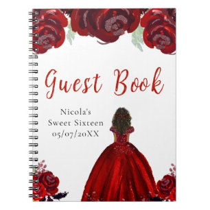 Caderno Espiral Livro de Visitas Princesa de Pele Morena Vermelho
