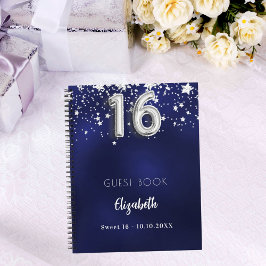 Caderno Espiral Livro de visitas Sweet 16 estrelas azul navy prata
