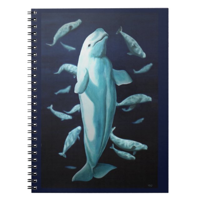 Caderno Espiral Livro Diário de Arte de Baleia de Baleias Beluga (Frente)