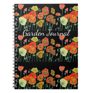 Caderno Espiral Livro Diário de Jardim Floral Papoulas Laranja