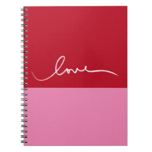 Caderno Espiral Livro do Coração do Colorblock Rosa e Vermelho do
