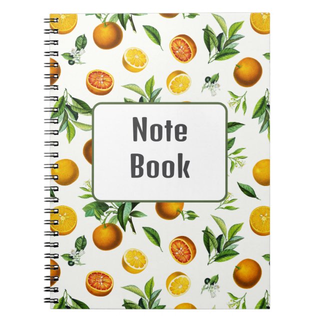 Caderno Espiral Livro estético de Frutas de laranja-acastanhado (Frente)