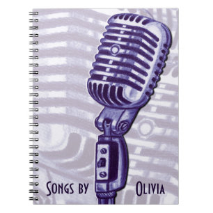 Caderno Espiral Livro lírico personalizado microfone do vintage