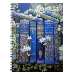 Caderno Espiral Livros Azuis e Blossomas