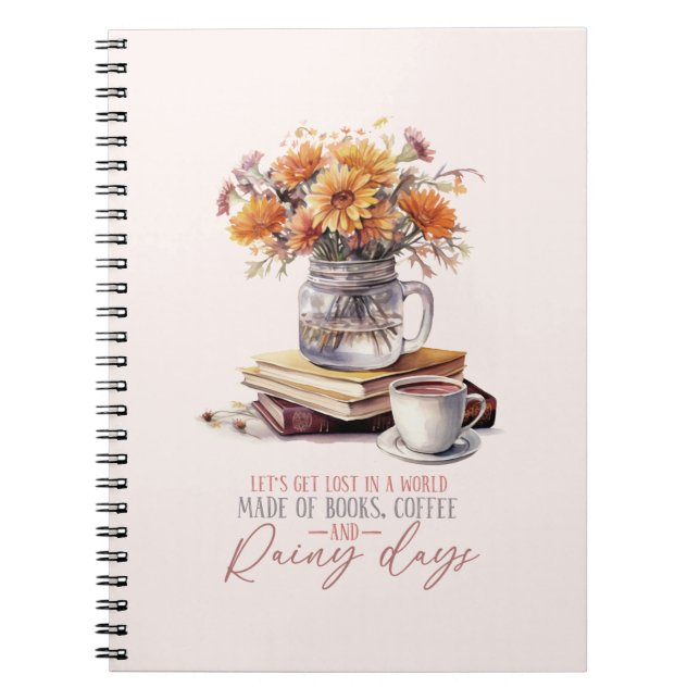 Caderno Espiral Livros, Café e Dias de Chuva (Frente)