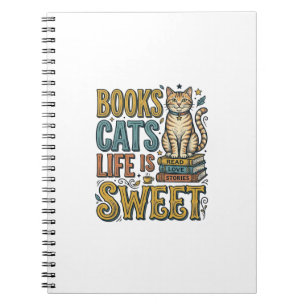 Caderno Espiral Livros Gatos Vida É Doce Design Leitor de Gato Vin