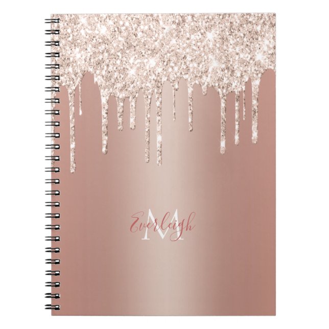 Caderno Espiral Lixiviação Dourada com Rosa de luxo com nome/monog (Frente)
