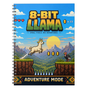 Caderno Espiral Llama, Arte Pixel Retro de 8 Bits