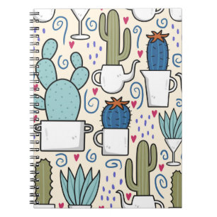 Caderno Espiral Llama Cactus: Design sem costura desenhada à mão