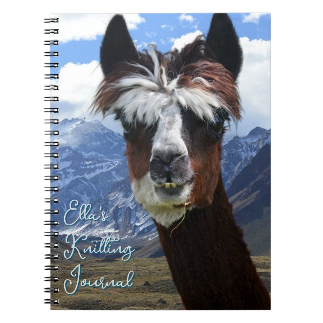 Caderno Espiral Llama Face Mountains Personalized Knitting Journal (Frente)