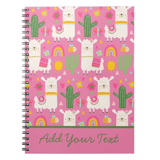 Caderno Espiral Llamas Rainbows Green Cactus Light Girly Pink Cuga (Frente)