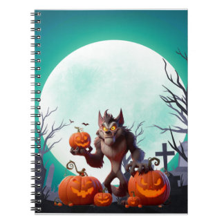 Caderno Espiral Lobisomem e abóboras de Halloween