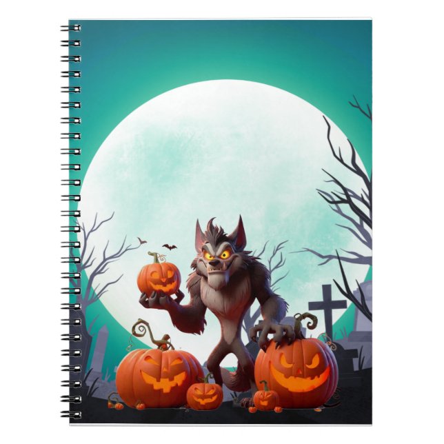 Caderno Espiral Lobisomem e abóboras de Halloween (Frente)