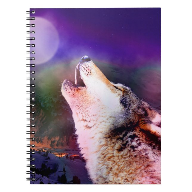 Caderno Espiral Lobo à noite (Frente)