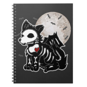 Caderno Espiral Lobo Anime Emo Gótico Esqueleto Halloween Cachorro