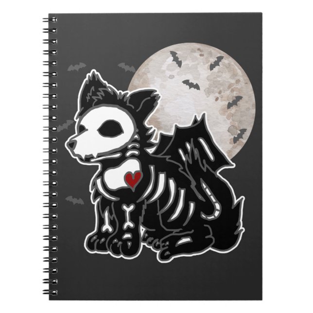 Caderno Espiral Lobo Anime Emo Gótico Esqueleto Halloween Cachorro (Frente)