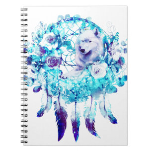 Caderno Espiral Lobo Branco Dreamcatcher Blue Floral