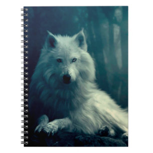 Caderno Espiral Lobo branco na floresta noturna