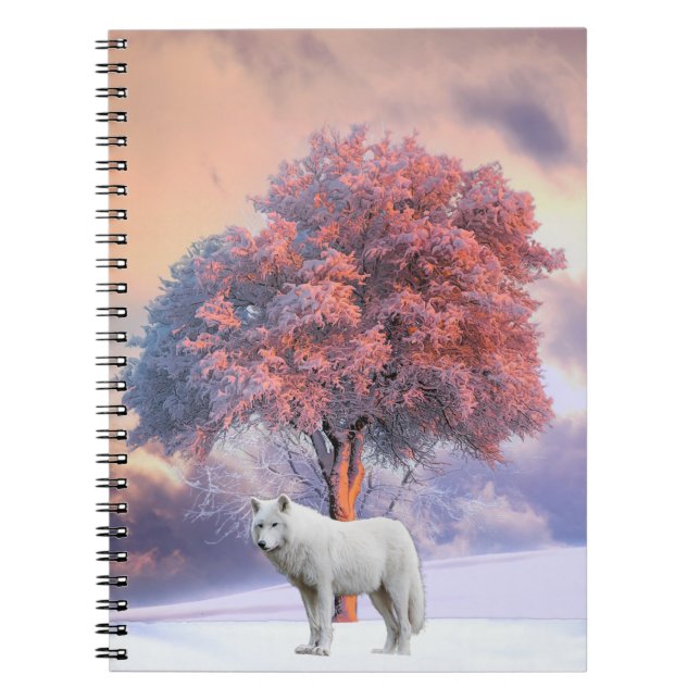 Caderno Espiral Lobo Branco no inverno | Notebook espiral (Frente)