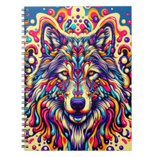 Caderno Espiral Lobo Guardião Luminoso – Tribal Psicodélico