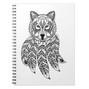 Caderno Espiral Lobo inspirado com Dreamcatcher