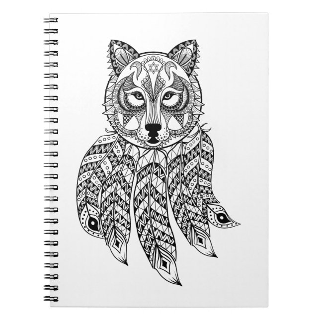 Caderno Espiral Lobo inspirado com Dreamcatcher (Frente)