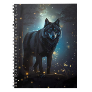 Caderno Espiral Lobo Negro Misterioso
