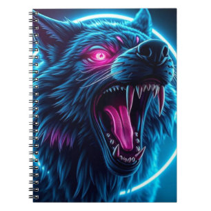 Caderno Espiral Lobo Neon de Terror Olhos Brilhantes Fantasia Somb