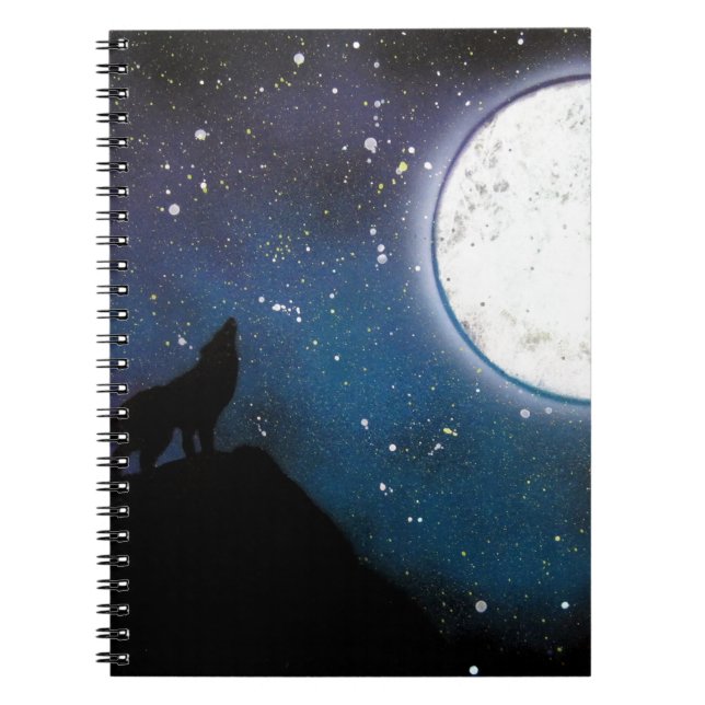Caderno Espiral Lobo que urra na pintura da arte da pintura (Frente)