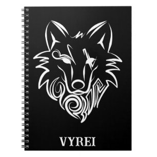 Caderno Espiral Lobo Tribal Negro e Branco