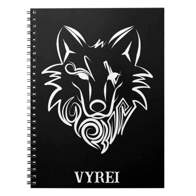 Caderno Espiral Lobo Tribal Negro e Branco (Frente)