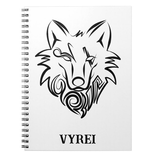 Caderno Espiral Lobo Tribal Preto e Branco (Frente)