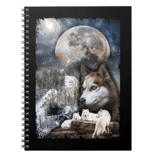 Caderno Espiral Lobos das Montanhas do inverno da Família Wolf Moo