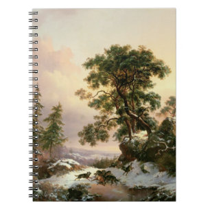 Caderno Espiral Lobos em uma paisagem do inverno (óleo no painel)