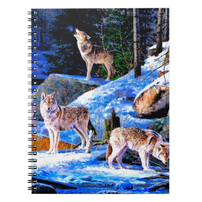 Caderno Espiral Lobos na pintura da neve (Frente)
