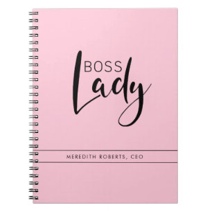 Caderno Espiral Logo Personalizado de Dama Chefe Rosa Pastel