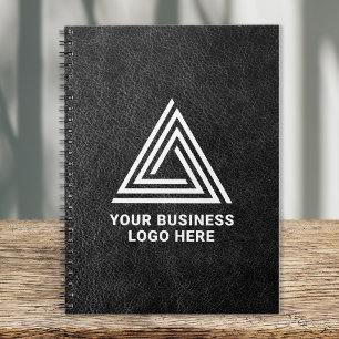 Caderno Espiral Logotipo comercial moderno de couro preto Faux