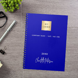 Caderno Espiral Logotipo comercial monograma azul real branco