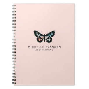 Caderno Espiral Logotipo da borboleta cor-de-água rosa bonito