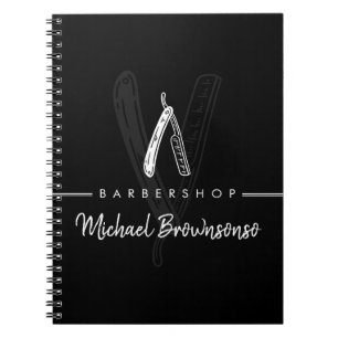 Caderno Espiral Logotipo da Marca Navalha Barbeador Preto Branco e
