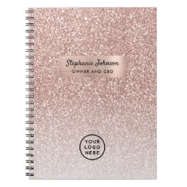 Caderno Espiral Logotipo de CEO Mulher Chefe Brilho Rosa Dourado O