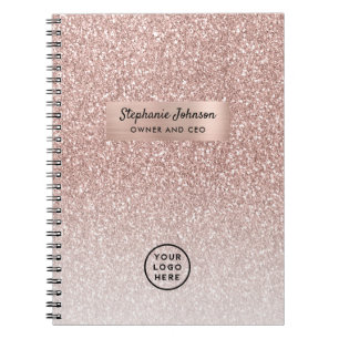 Caderno Espiral Logotipo de CEO Mulher Chefe Brilho Rosa Dourado O