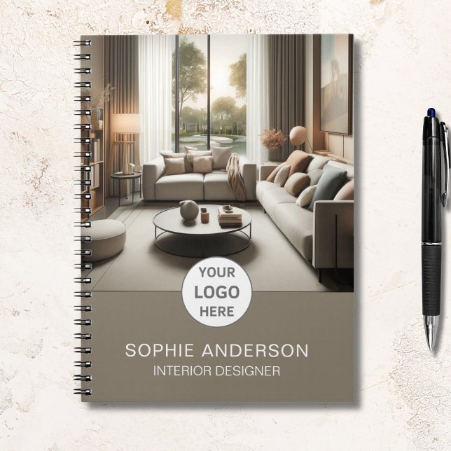 Caderno Espiral Logotipo de Designer de Interiores Foto Bege (Interior Designer Logo Photo Taupe Notebook)