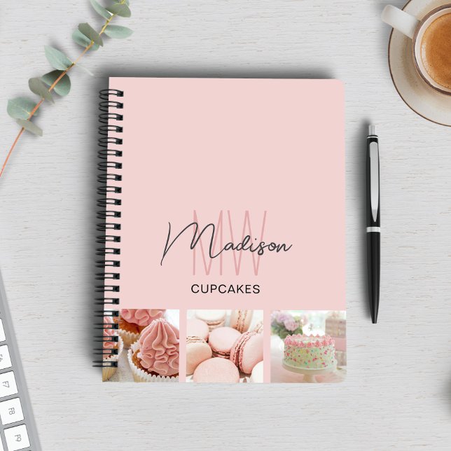 Caderno Espiral Logotipo de Monograma Personalizado Foto Padaria R (Custom Monogram Logo Photo Bakery Pink Notebook)