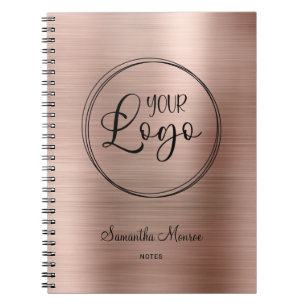 Caderno Espiral Logotipo de Negócios Rosa Dourado Falso Reunião