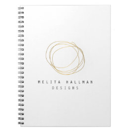 Caderno Espiral Logotipo Dourado do Designer Mínimo e Moderno