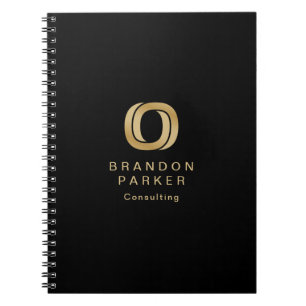 Caderno Espiral Logotipo Dourado profissional simples em preto
