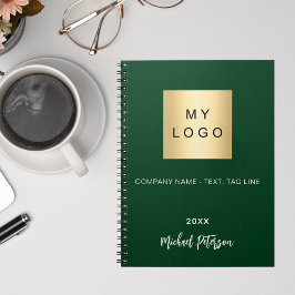 Caderno Espiral Logotipo empresarial com nome em verde esmeralda