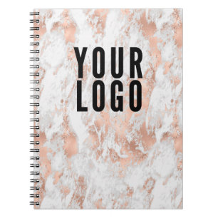 Caderno Espiral Logotipo Empresarial de Mármore em Rosa Dourado Pr